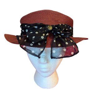 Vintage Goorin Bros Summer Boater Fedora Kentucky Derby Polka Dot Sash Weave